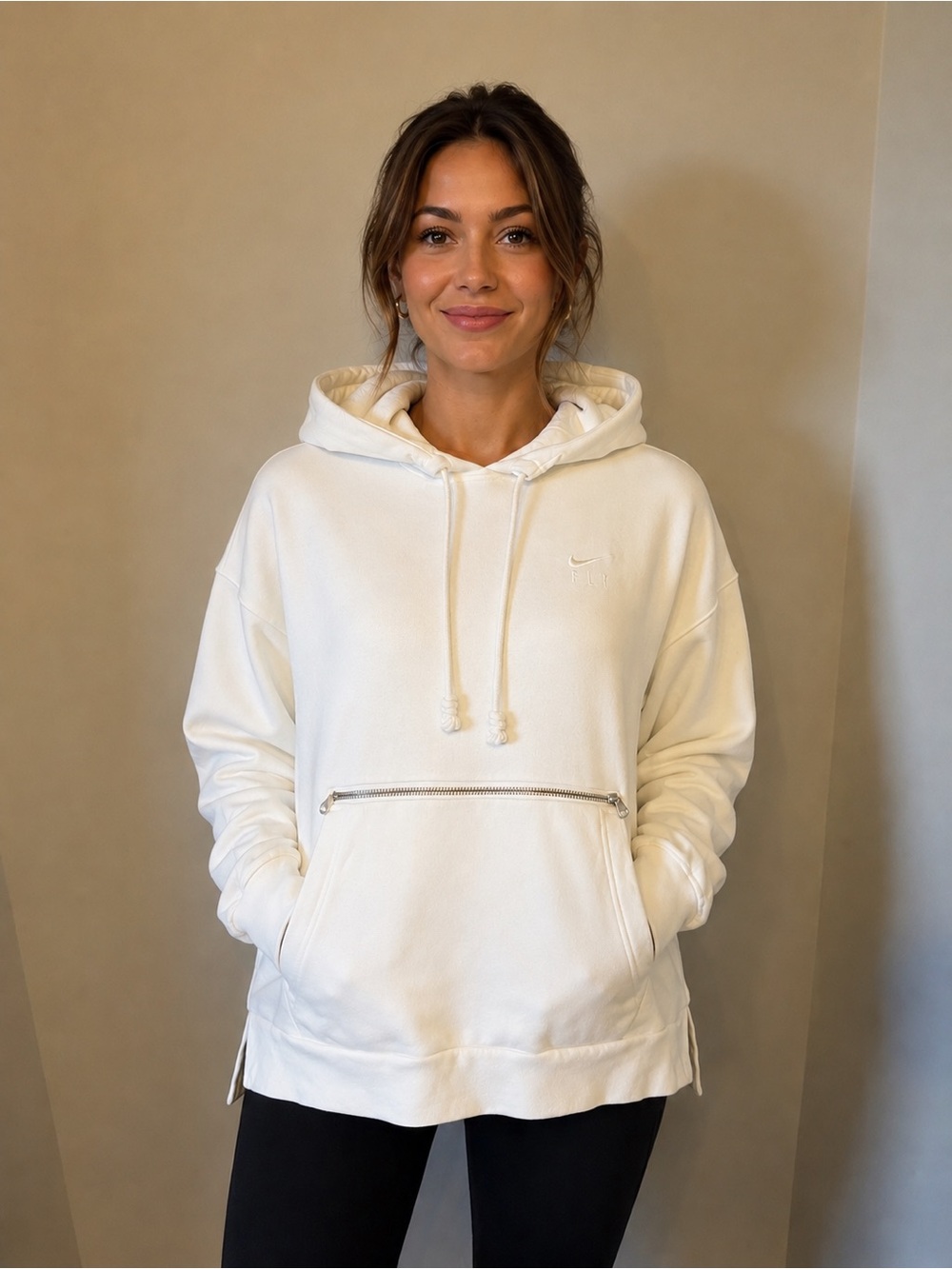 Nike Women's White Hooded Sweatshirt with Zip Front Pocket